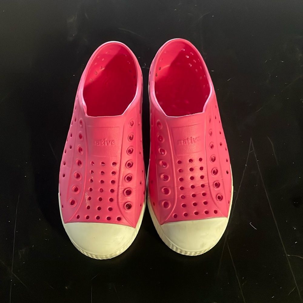 Native Pink Slip-On Kids Shoes with White Toe Caps